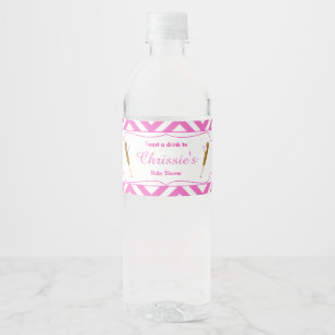Zickzack Baseball-Baby in Rosa und Weiß Wasserflaschenetikett