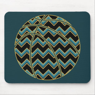 Zickzack Basketball aquamarin und Gold Mousepad