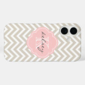 Zickzack, beige und rosa Monogramm Case-Mate iPhone Hülle (Rückseite (Horizontal))