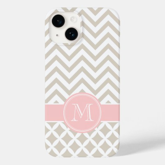 Zickzack, beige und rosa Monogramm Case-Mate iPhone Hülle (Rückseite)