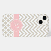Zickzack, beige und rosa Monogramm Case-Mate iPhone Hülle (Rückseite (Horizontal))