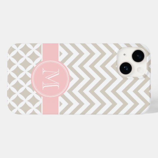Zickzack, beige und rosa Monogramm Case-Mate iPhone Hülle (Rückseite (Horizontal))