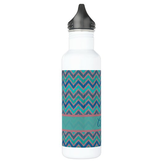 Zickzack blaue Töne Edelstahlflasche (Links)