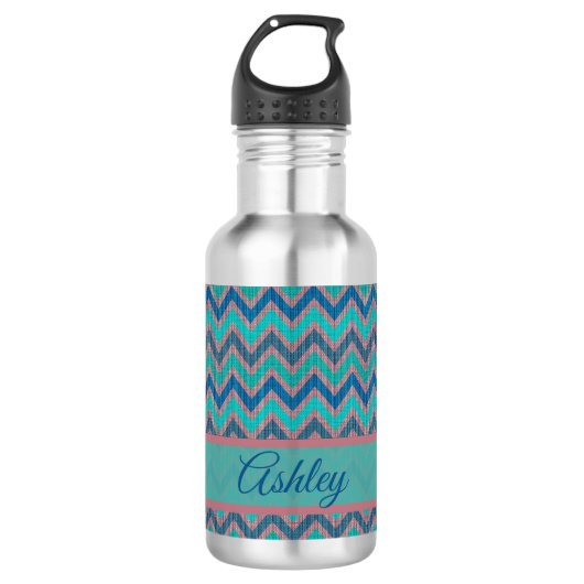 Zickzack blaue Töne Edelstahlflasche (Vorderseite)