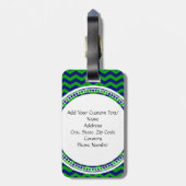 Zickzack blaue und grüne Monogramm Personalisiert Gepäckanhänger (Rückseite vertikal)