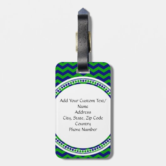 Zickzack blaue und grüne Monogramm Personalisiert Gepäckanhänger (Rückseite vertikal)
