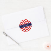 Zickzack blauer Name Monogram Runder Aufkleber (Umschlag)