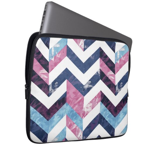 Zickzack blauer rosafarbener Marmor Laptopschutzhülle (Vorne Rechts)