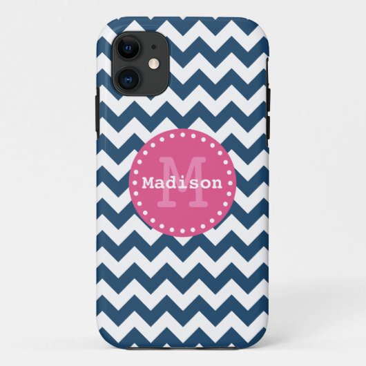 Zickzack blaues Rosa Zigzag Monogram Case-Mate iPhone Hülle (Rückseite)