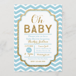 Zickzack Blue and Gold Boy Baby Dusche Einladung
