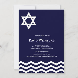 Zickzack Blue Star Bar Mitzvah Einladung