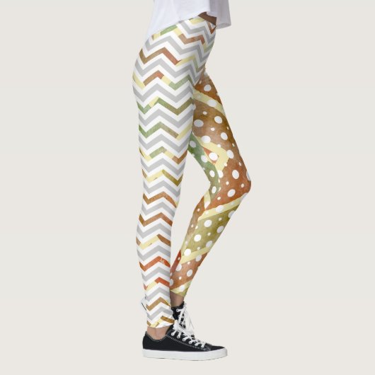 Zickzack braune Wasserfarbe, Polka-Punkt-Leggings Leggings (Rechts)