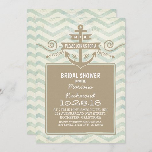 Zickzack Brautparty für Wasseranker Einladung (Vorne/Hinten)