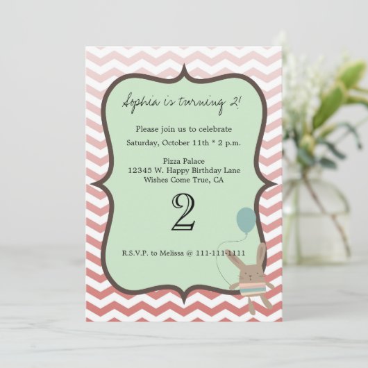 Zickzack Bunny Einladung (Stehend Vorderseite)