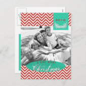 Zickzack Damask Weihnachts-Foto Postkarte (Vorne/Hinten)