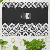 Zickzack Damast-individuelle Name in Schwarz/Weiß Geschirrtuch (Gefaltet)