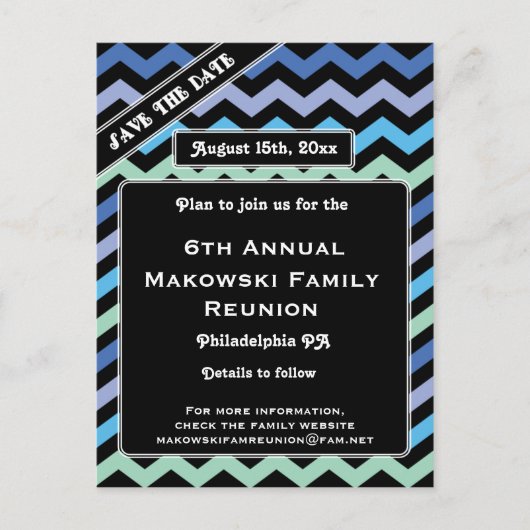 Zickzack Design-Wiedersehen, Veranstaltung, Party  Ankündigungspostkarte (Vorderseite)