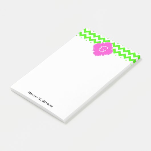 Zickzack druckrosafarbenes Monogramm Post-it Klebezettel (angewinkelt)