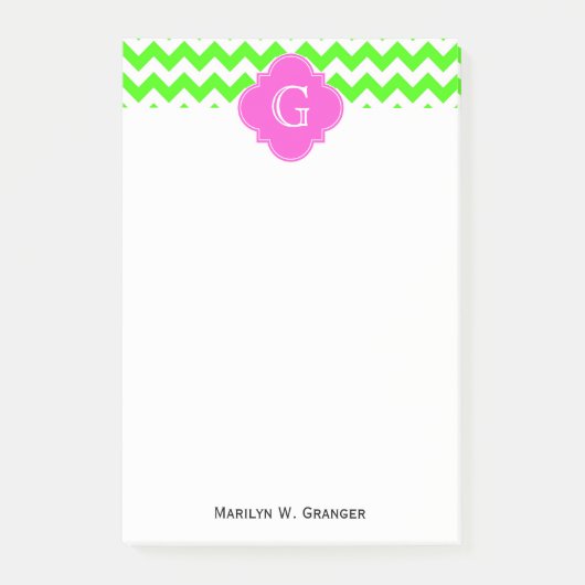 Zickzack druckrosafarbenes Monogramm Post-it Klebezettel (Vorderseite)