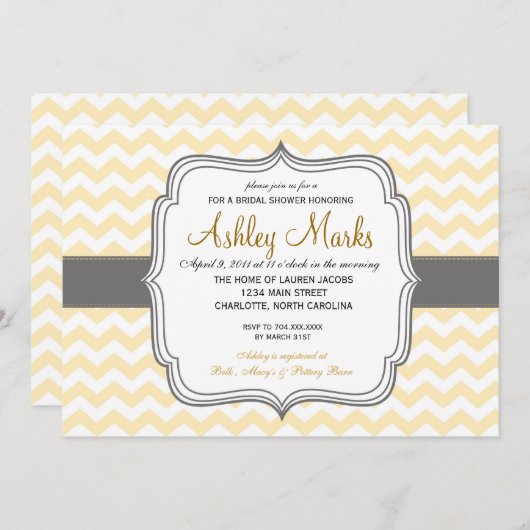 Zickzack Einladung Gelb und Grau (Vorne/Hinten)