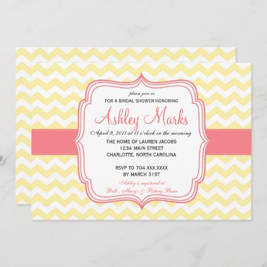 Zickzack Einladung Gelb und Rosa (Vorne/Hinten)