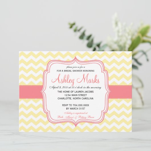Zickzack Einladung Gelb und Rosa (Stehend Vorderseite)