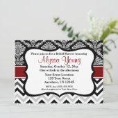 Zickzack Einladung von Black Burgund Red Damask (Stehend Vorderseite)