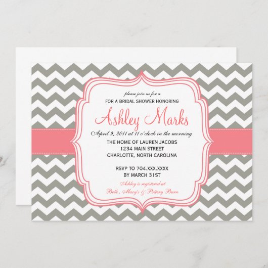 Zickzack Einladung von Grau und Rosa (Vorne/Hinten)
