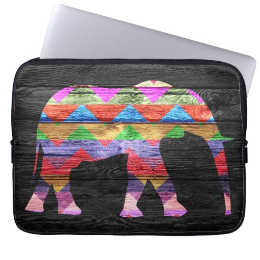 Zickzack Elefant-Muster auf Holz Laptopschutzhülle (Vorderseite)