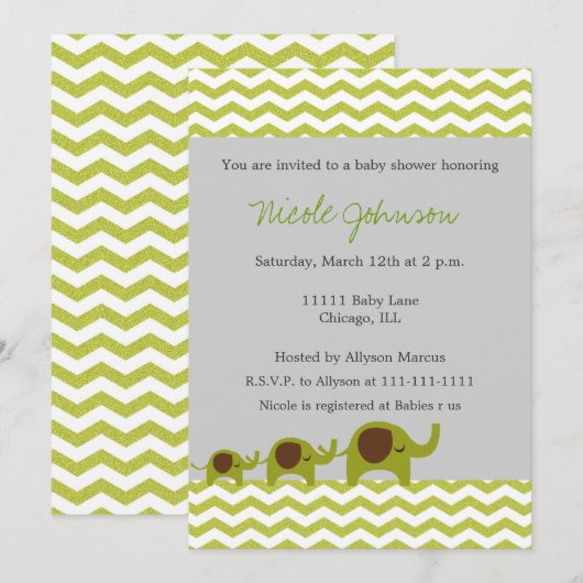 Zickzack Elefanten Einladung (Vorne/Hinten)