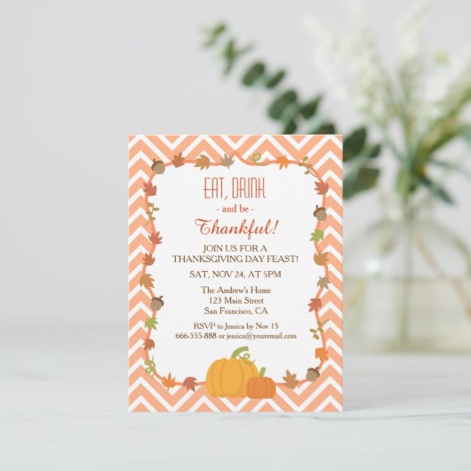 Zickzack Erntedank Abendessen Einladung (Stehend Vorderseite)