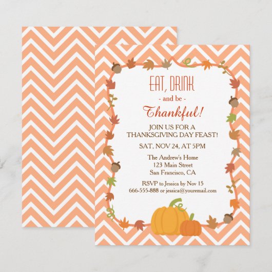 Zickzack Erntedank Abendessen Einladung (Vorne/Hinten)