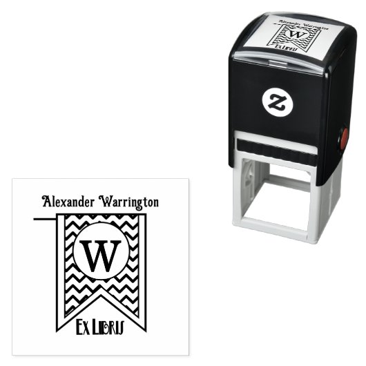Zickzack Erstbanner Monogram Ex Libris Book Permastempel (Beispiel)