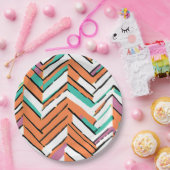 Zickzack Farbherringbone-Muster Pappteller (Party)