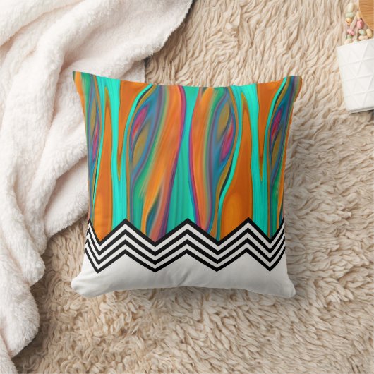 Zickzack Flamme| Orangenviolett, Schwarz-weiß Kissen (Decke)
