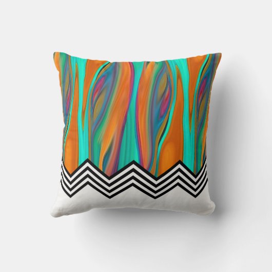 Zickzack Flamme| Orangenviolett, Schwarz-weiß Kissen (Rückseite)