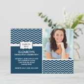 Zickzack Foto Abschluss Einladung - Blau und Weiß (Stehend Vorderseite)