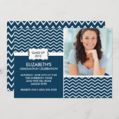 Zickzack Foto Abschluss Einladung - Blau und Weiß (Vorne/Hinten)