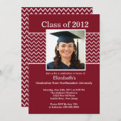 Zickzack Foto Abschluss Einladung - Maroon White (Vorne/Hinten)