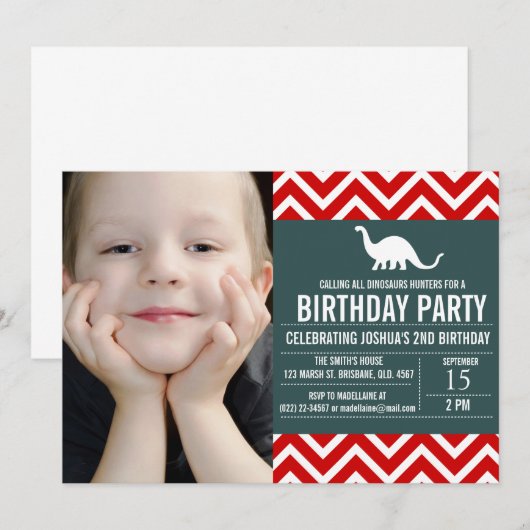 Zickzack Foto zum Geburtstag Einladung (Vorne/Hinten)