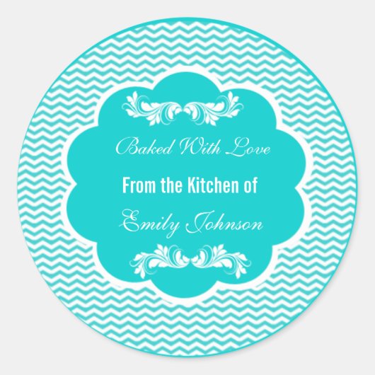 Zickzack gebacken mit Liebe Aufkleber Geschenketik (Vorderseite)