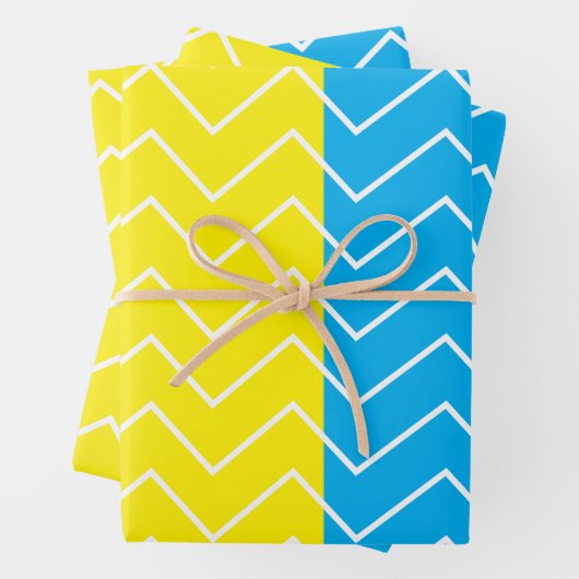Zickzack-gelb-blaues Zickzack Muster Geschenkpapier Set (Beispiel)