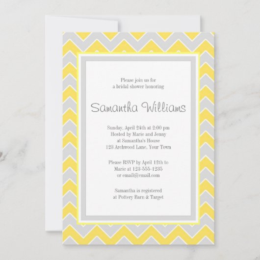 Zickzack Gelb-Grau-Brautparty Einladung (Vorderseite)