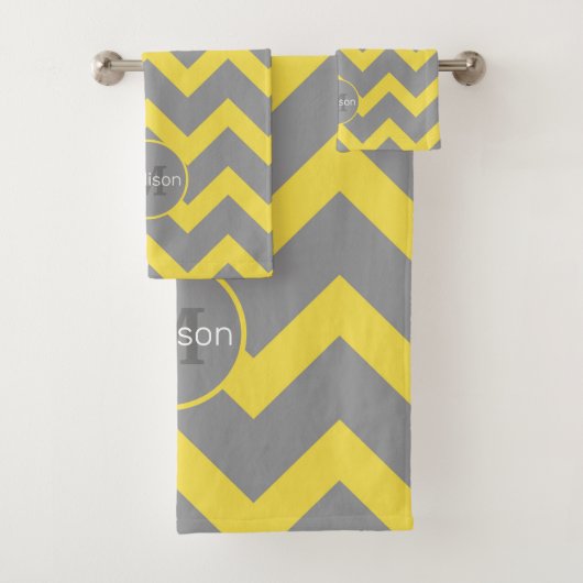 Zickzack gelbe graue Streifen Badhandtuch Set (Insitu)
