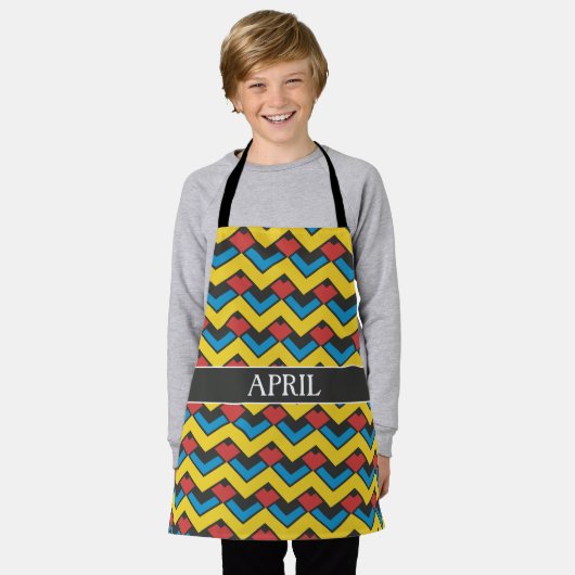 Zickzack-gelbes blaues Minimalmuster Schürze (Getragen)