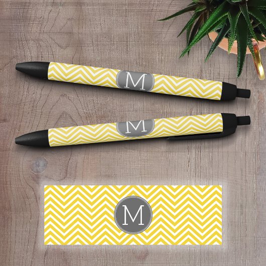 Zickzack gelbes und graues Muster mit Monogramm Kugelschreiber