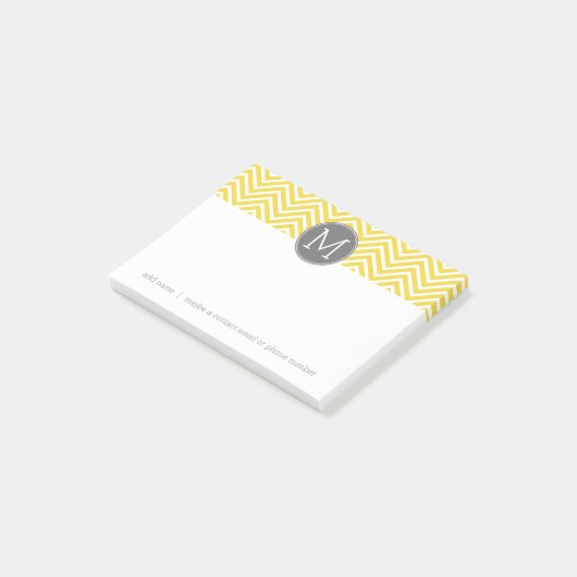 Zickzack gelbes und graues Muster mit Monogramm Post-it Klebezettel (angewinkelt)