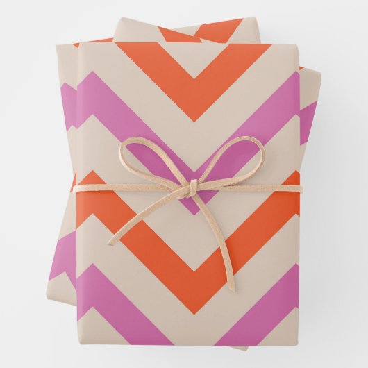 Zickzack geometrische Rosa und Orange Geschenkpapier Set (Beispiel)