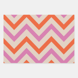 Zickzack geometrische Rosa und Orange Geschenkpapier Set