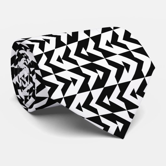 Zickzack geometrisches Schwarz-Weiß-Muster Krawatte (Gerollt)